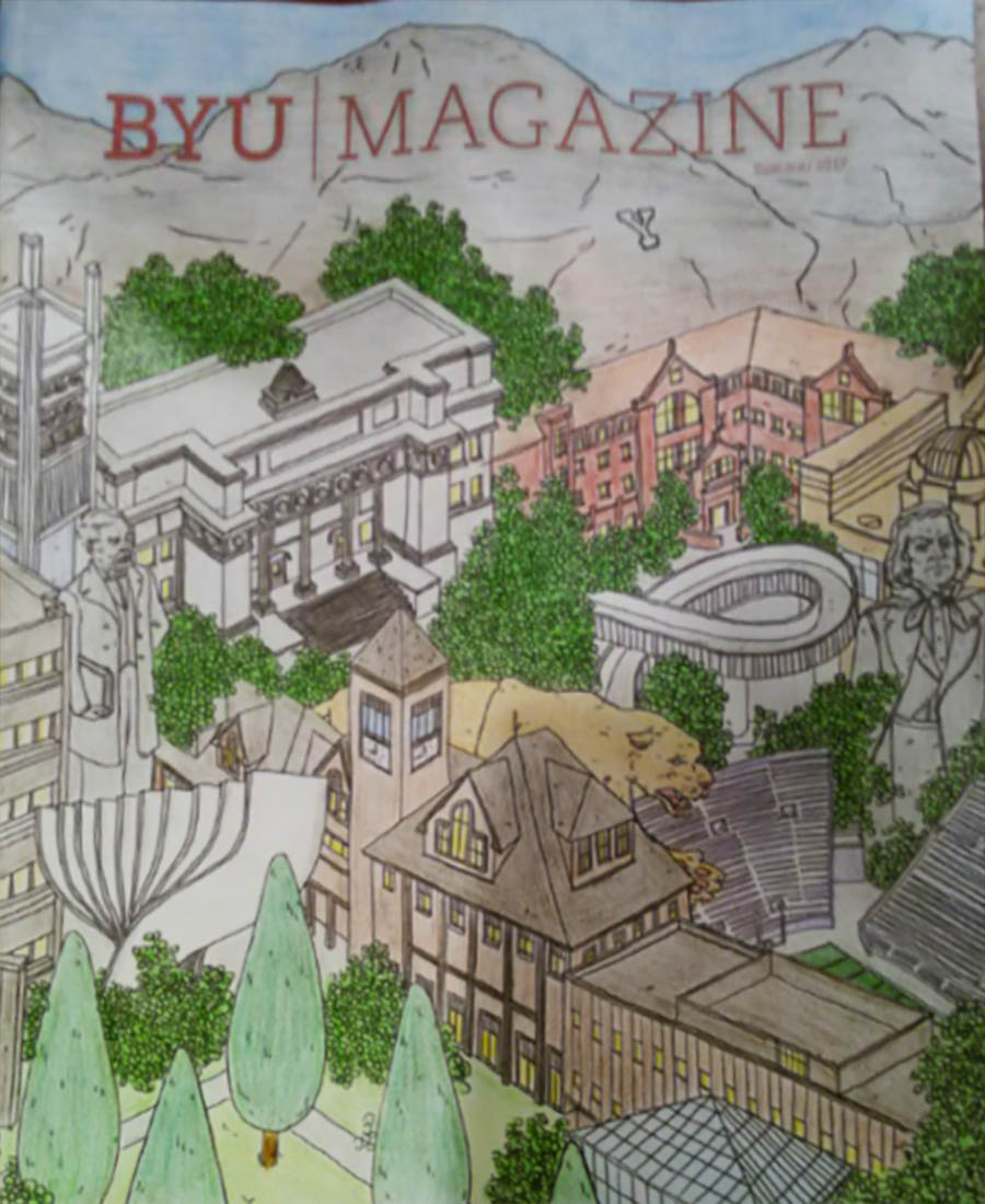 A colored in cover of BYU Magazine's summer edition.