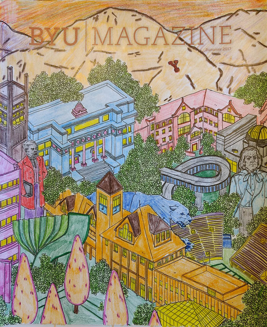 A colored in cover of BYU Magazine's summer edition.