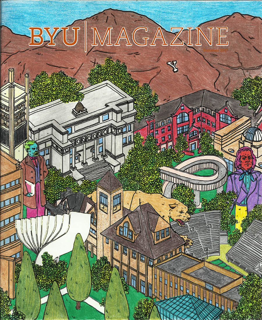 A colored in cover of BYU Magazine's summer edition.