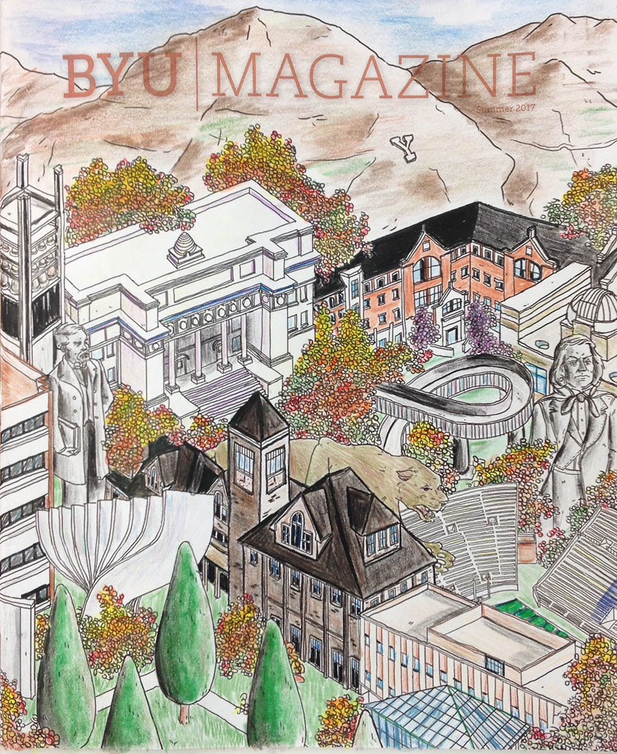 A colored in cover of BYU Magazine's summer edition.