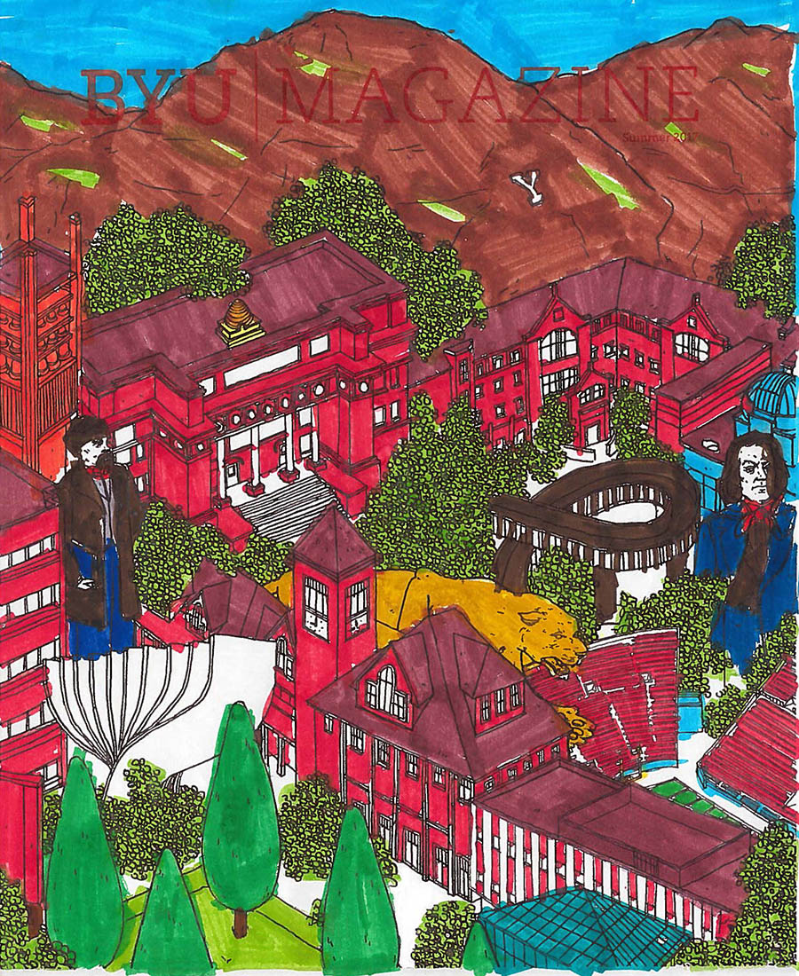 A colored in cover of BYU Magazine's summer edition.