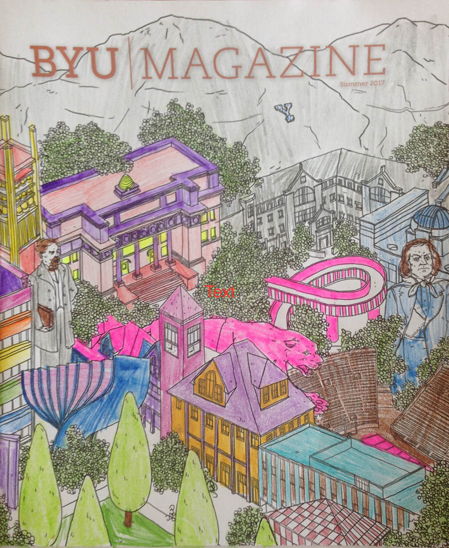 A colored in cover of BYU Magazine's summer edition.