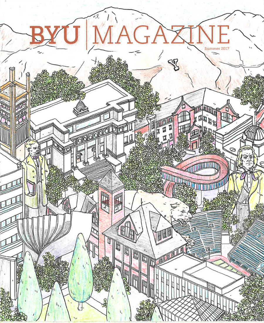 A colored in cover of BYU Magazine's summer edition.