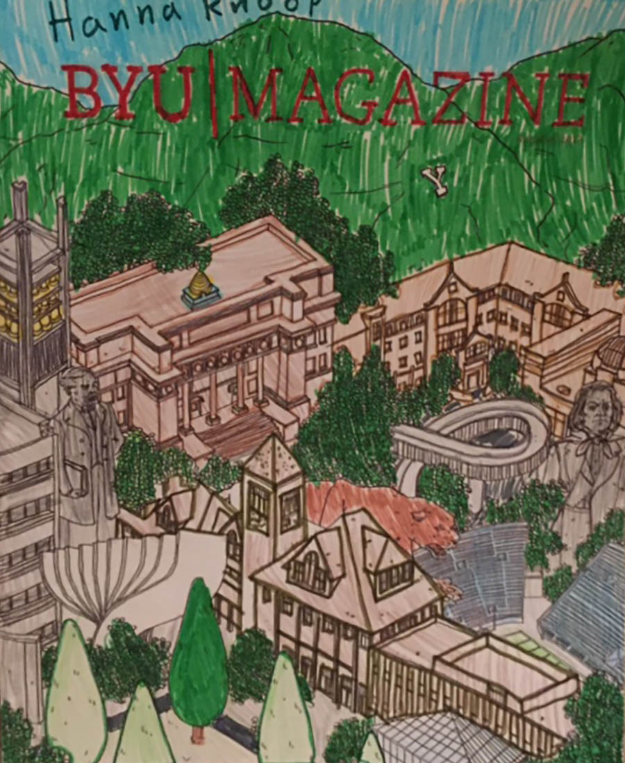 A colored in cover of BYU Magazine's summer edition.