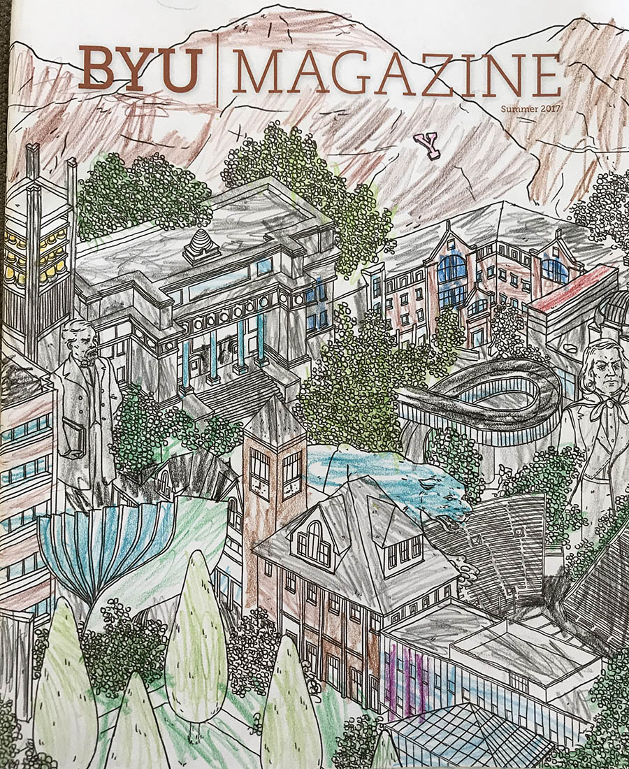 A colored in cover of BYU Magazine's summer edition.