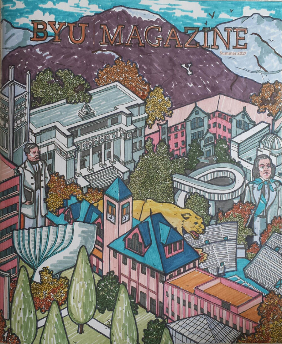 A colored in cover of BYU Magazine's summer edition.