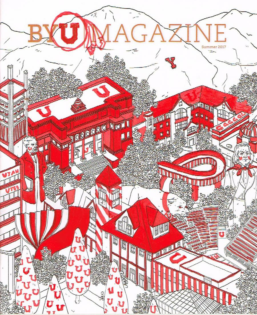 A colored in cover of BYU Magazine's summer edition.