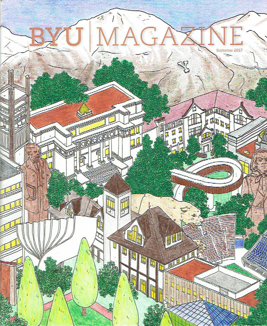 A colored in cover of BYU Magazine's summer edition.