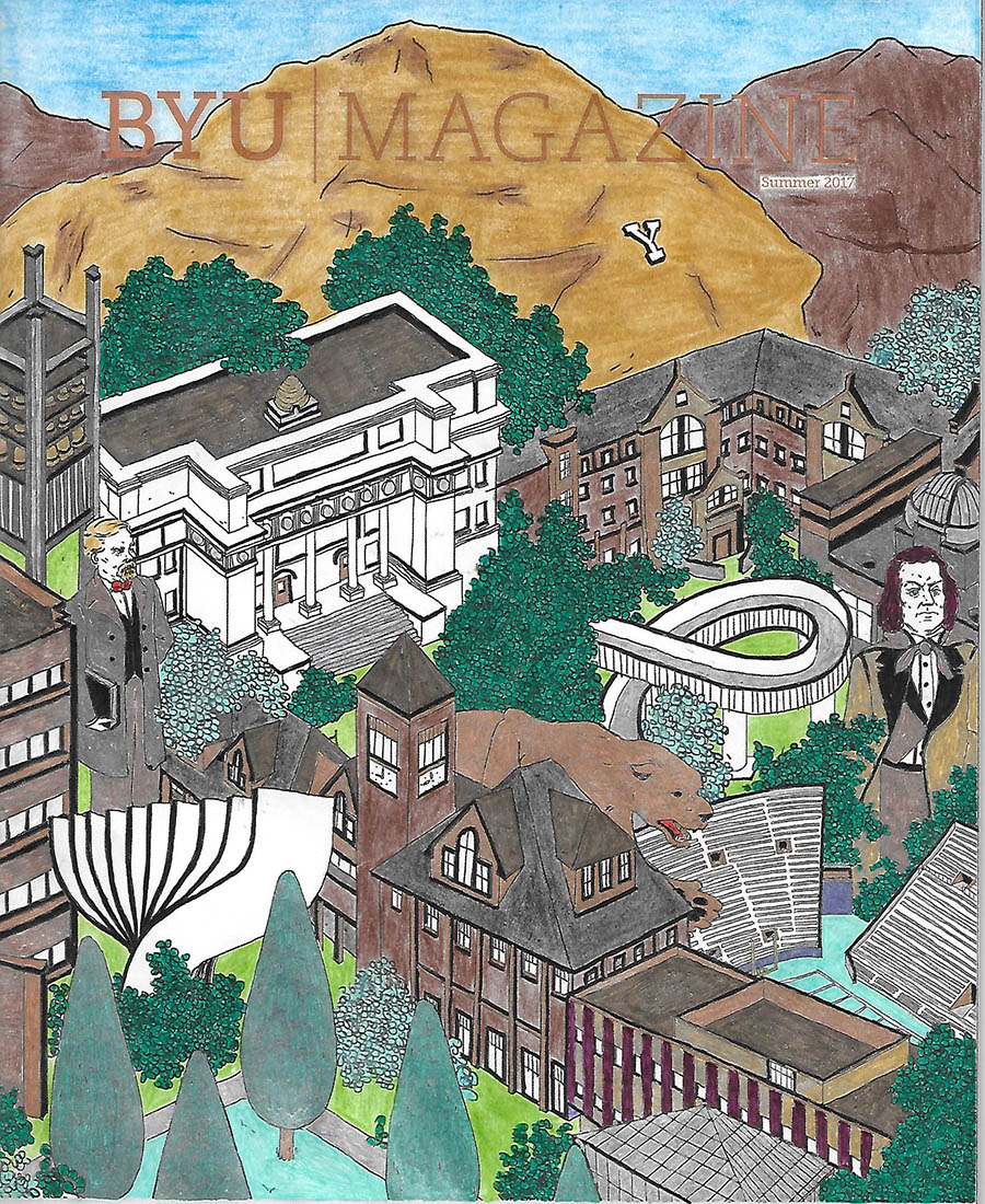 A colored in cover of BYU Magazine's summer edition.