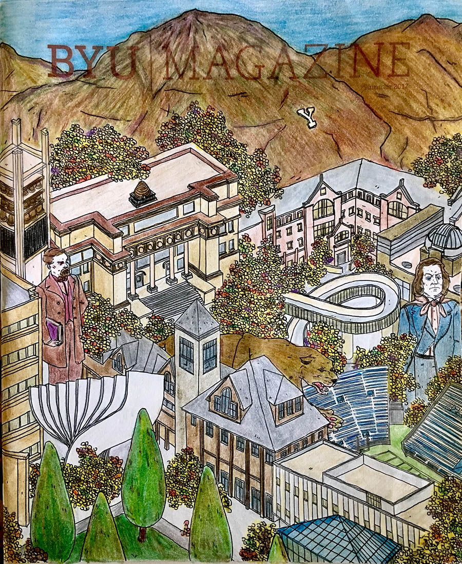 A colored in cover of BYU Magazine's summer edition.
