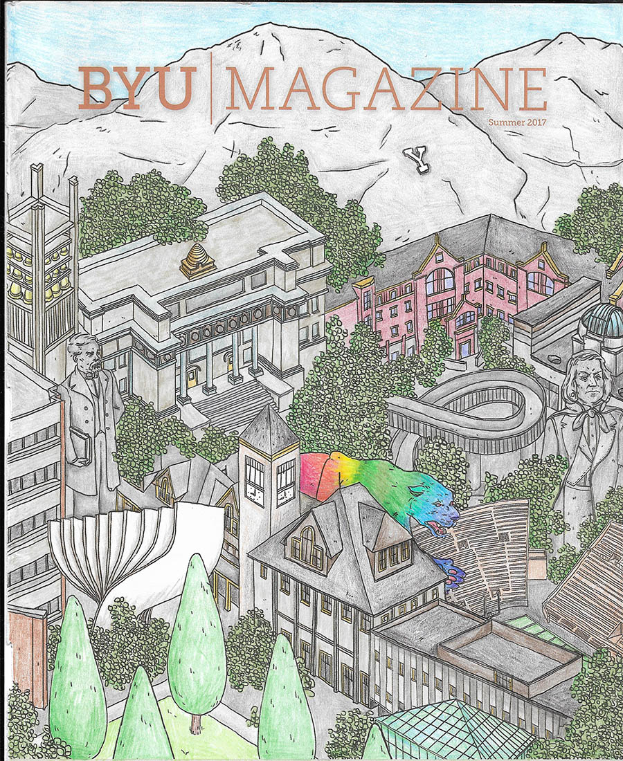 A colored in cover of BYU Magazine's summer edition.