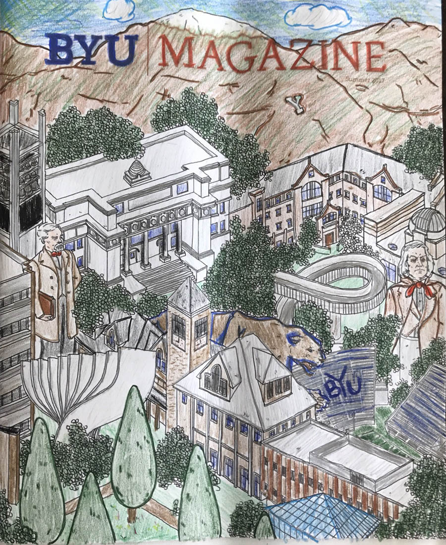 A colored in cover of BYU Magazine's summer edition.