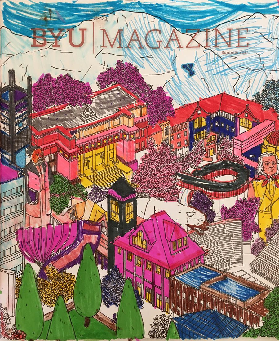 A colored in cover of BYU Magazine's summer edition.