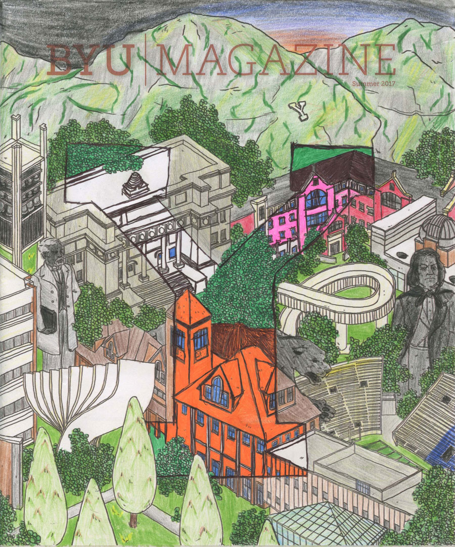 A colored in cover of BYU Magazine's summer edition.