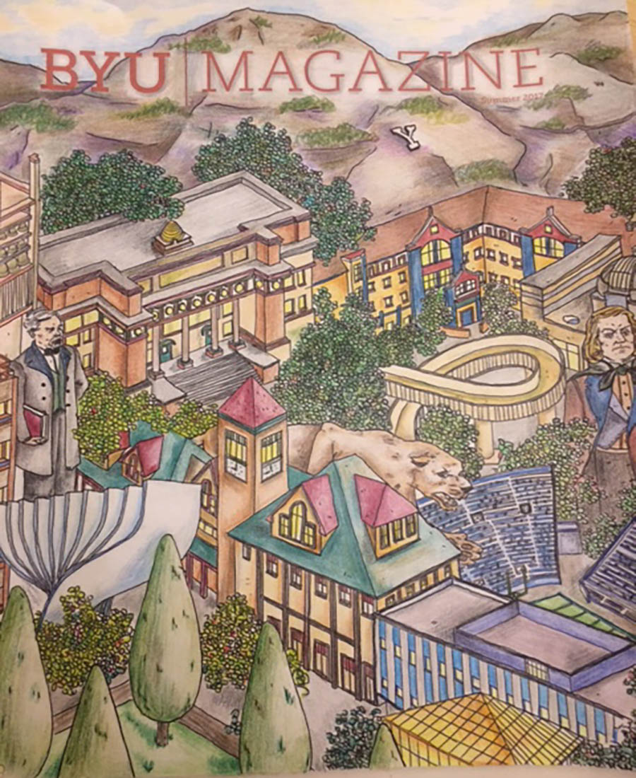 A colored in cover of BYU Magazine's summer edition.