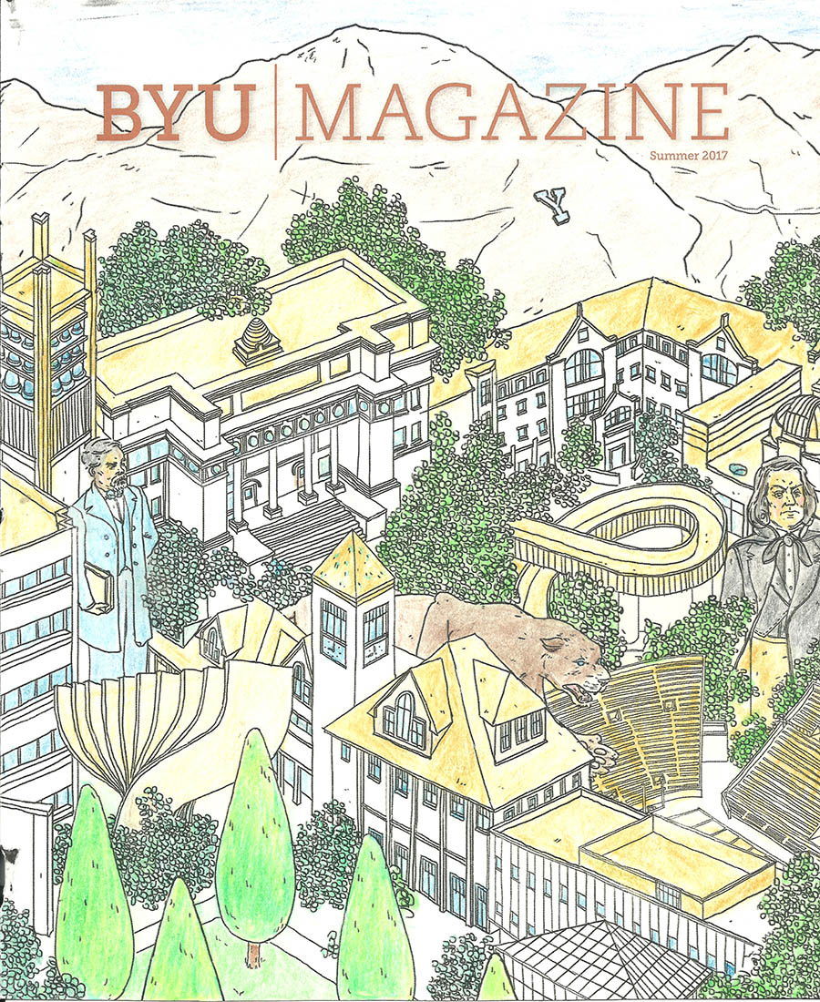 A colored in cover of BYU Magazine's summer edition.