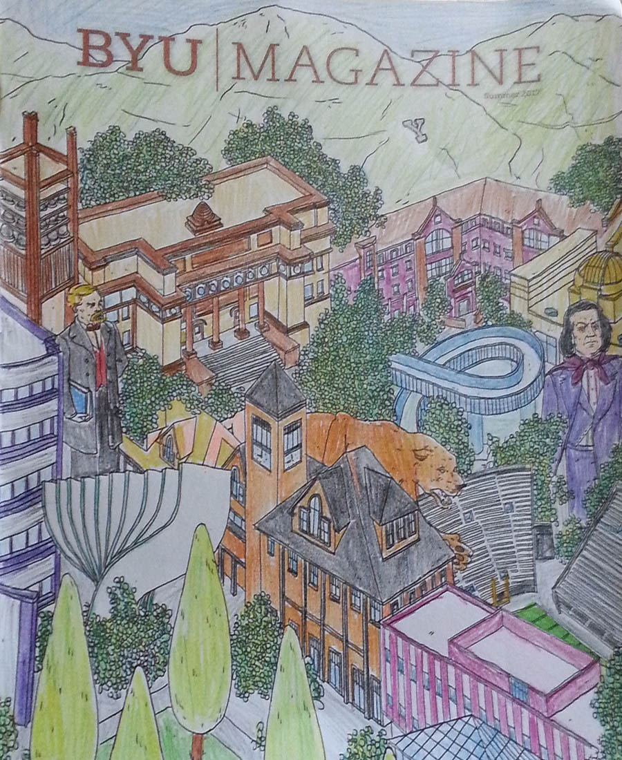 A colored in cover of BYU Magazine's summer edition.