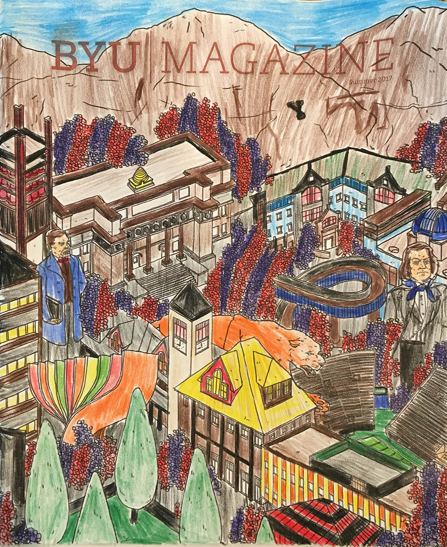 A colored in cover of BYU Magazine's summer edition.