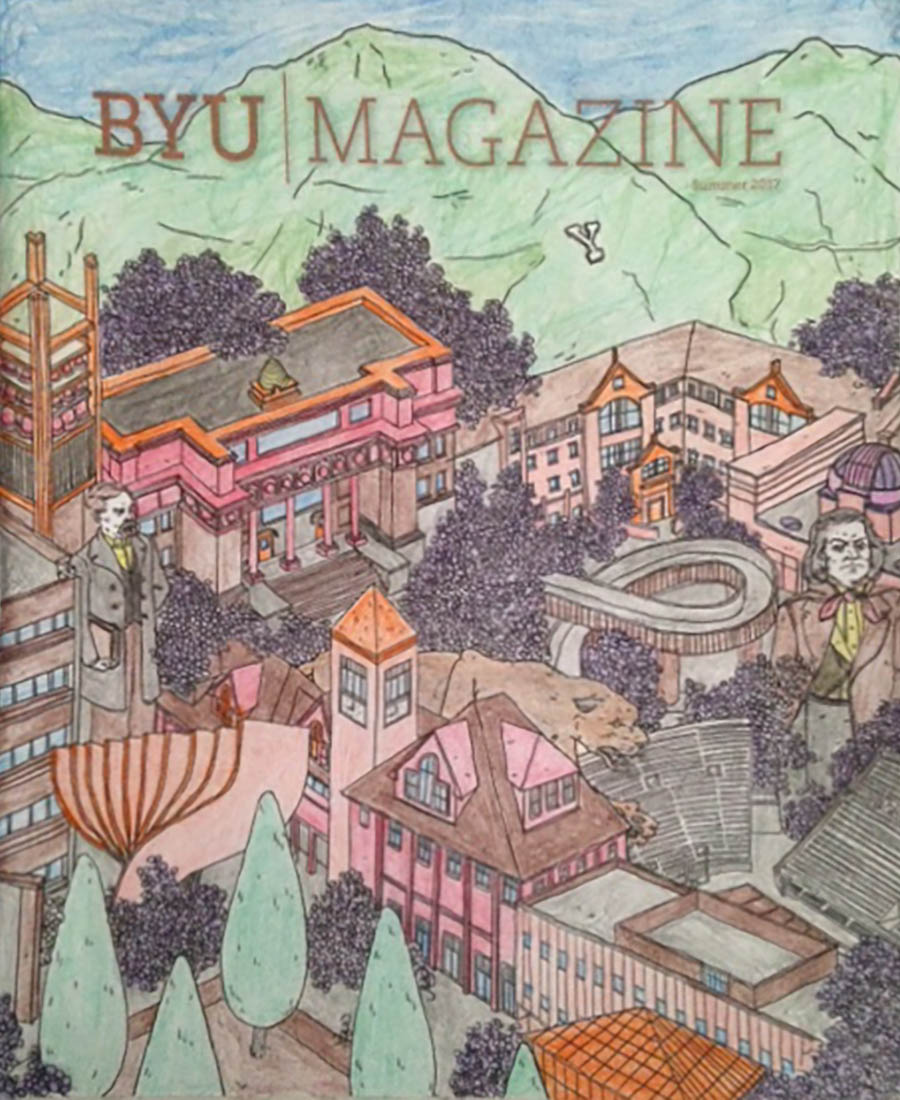 A colored in cover of BYU Magazine's summer edition.