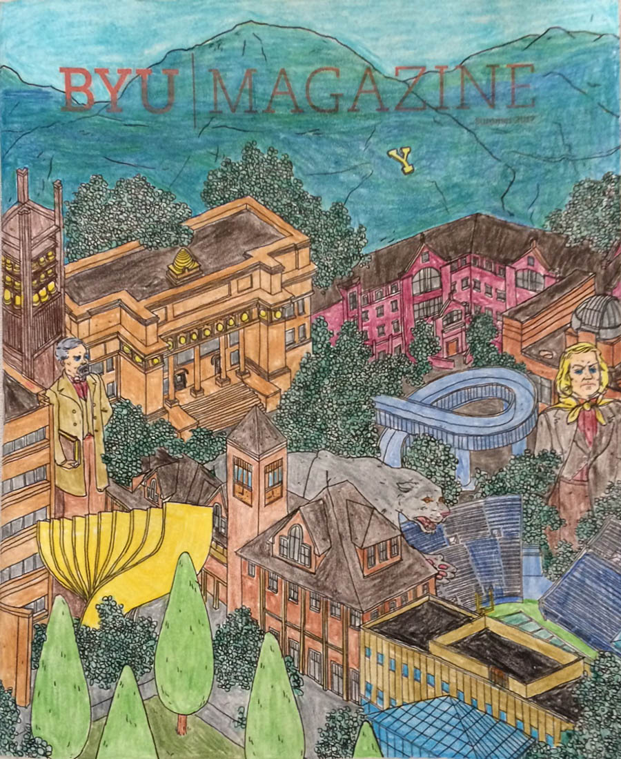 A colored in cover of BYU Magazine's summer edition.