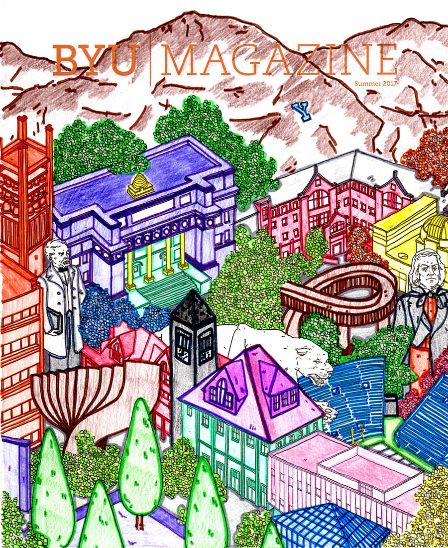 A colored in cover of BYU Magazine's summer edition.