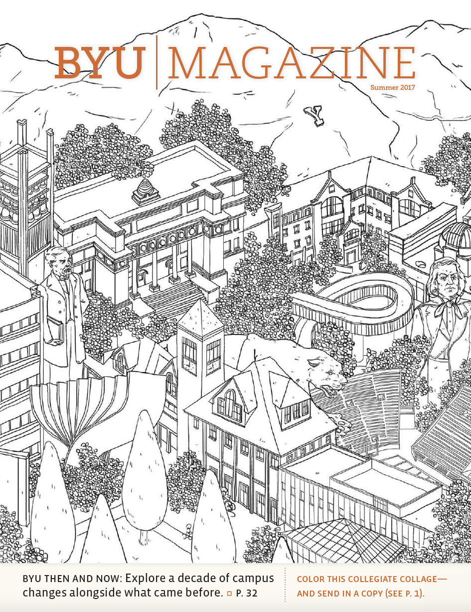 Image of the summer 2017 BYU Magazine cover, which looks like a coloring page
