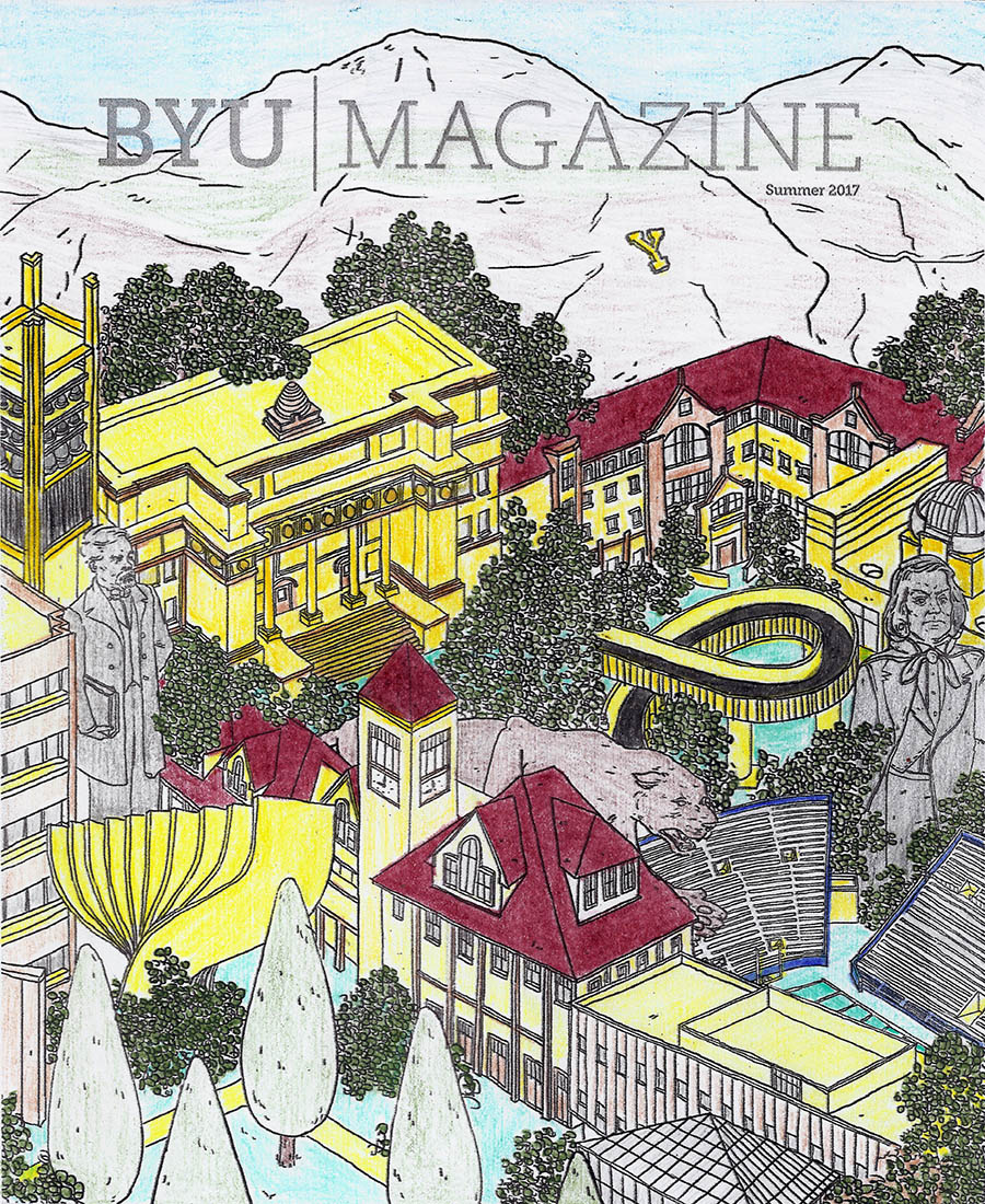 A colored in cover of BYU Magazine's summer edition.