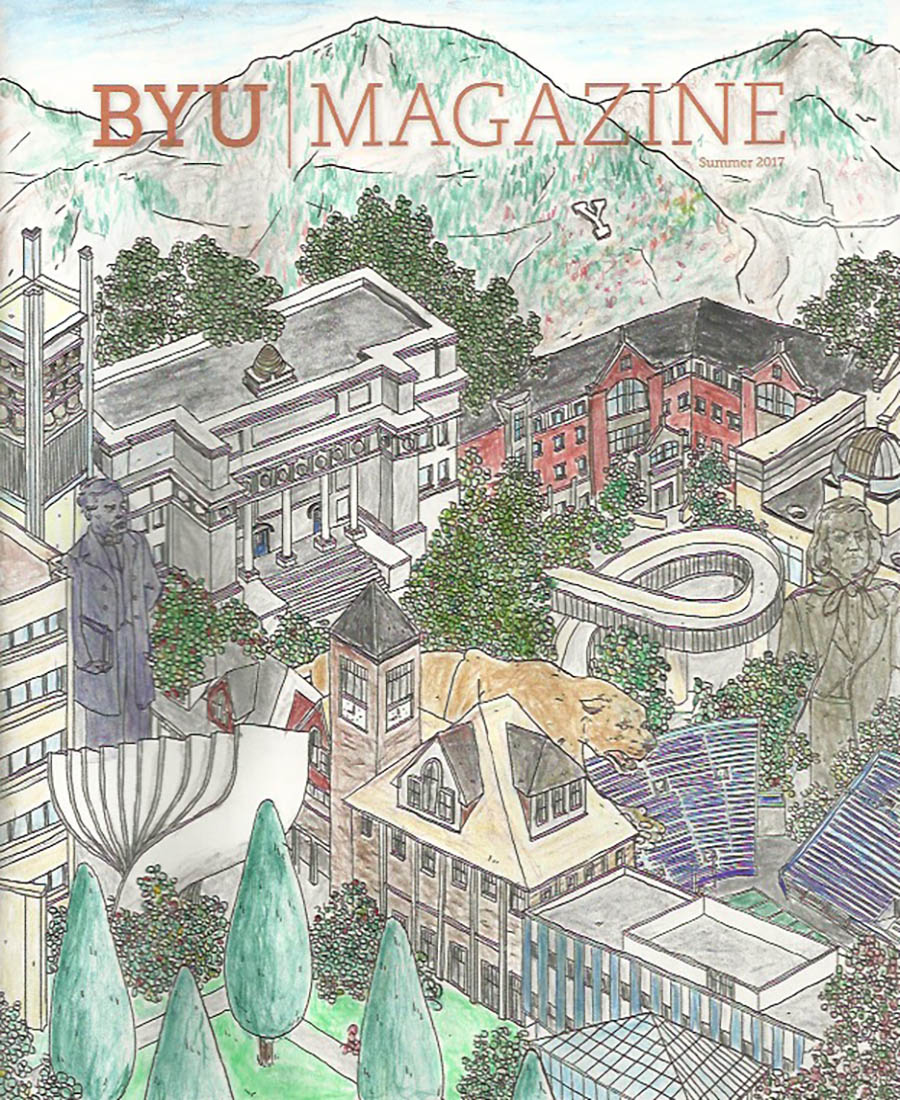 A colored in cover of BYU Magazine's summer edition.