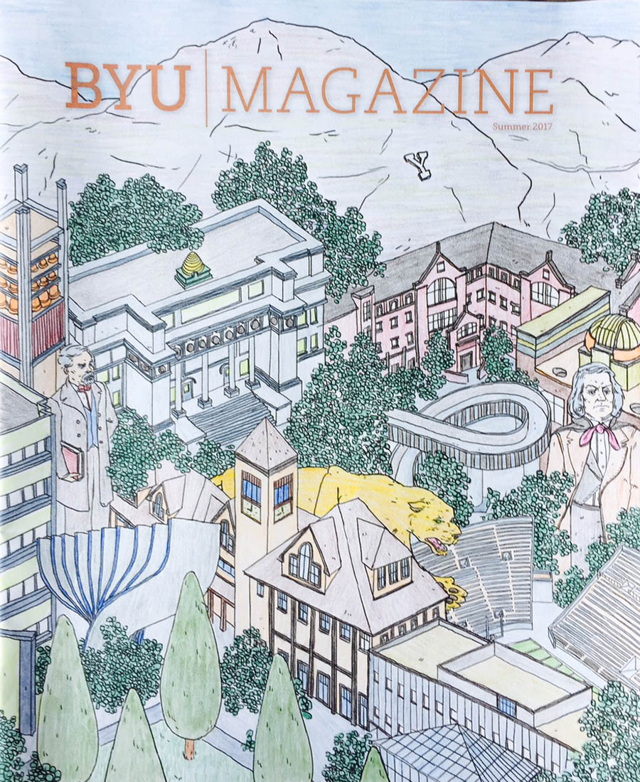 A colored in cover of BYU Magazine's summer edition.