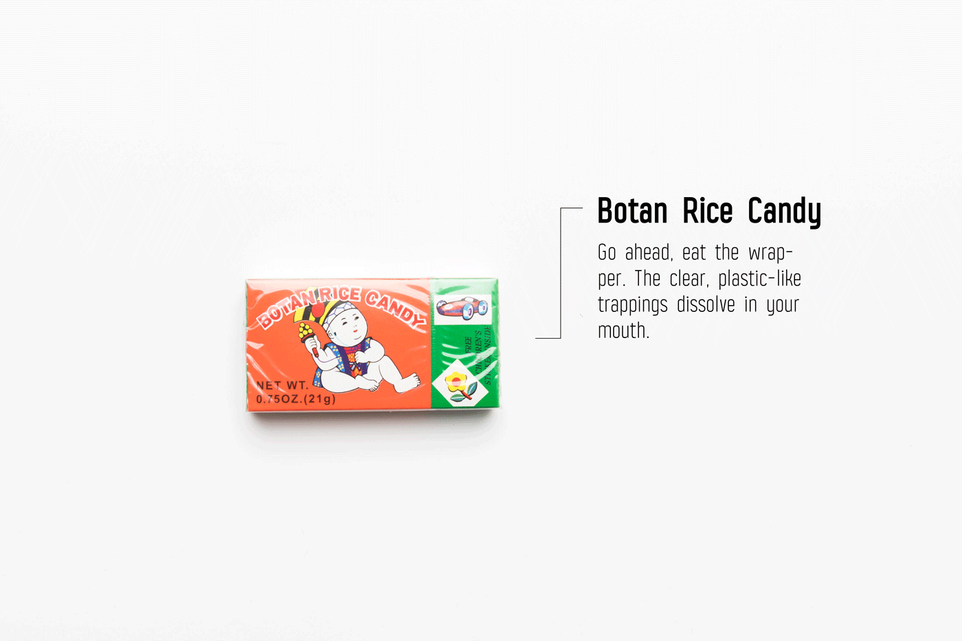 A box of Botan Rice Candy photographed on a white background