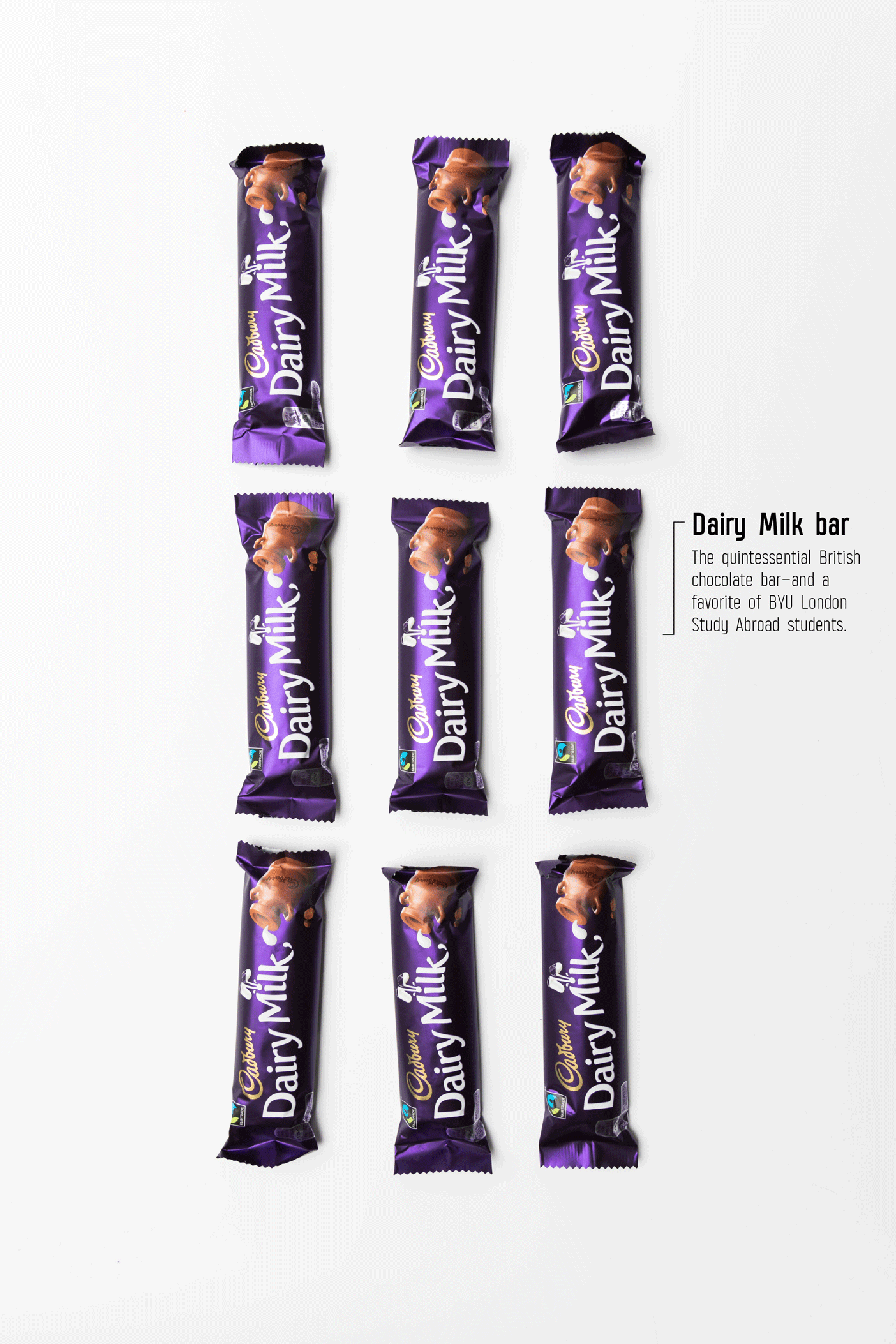 An artistic arrangement of Cadbury Dairy Milk bars.