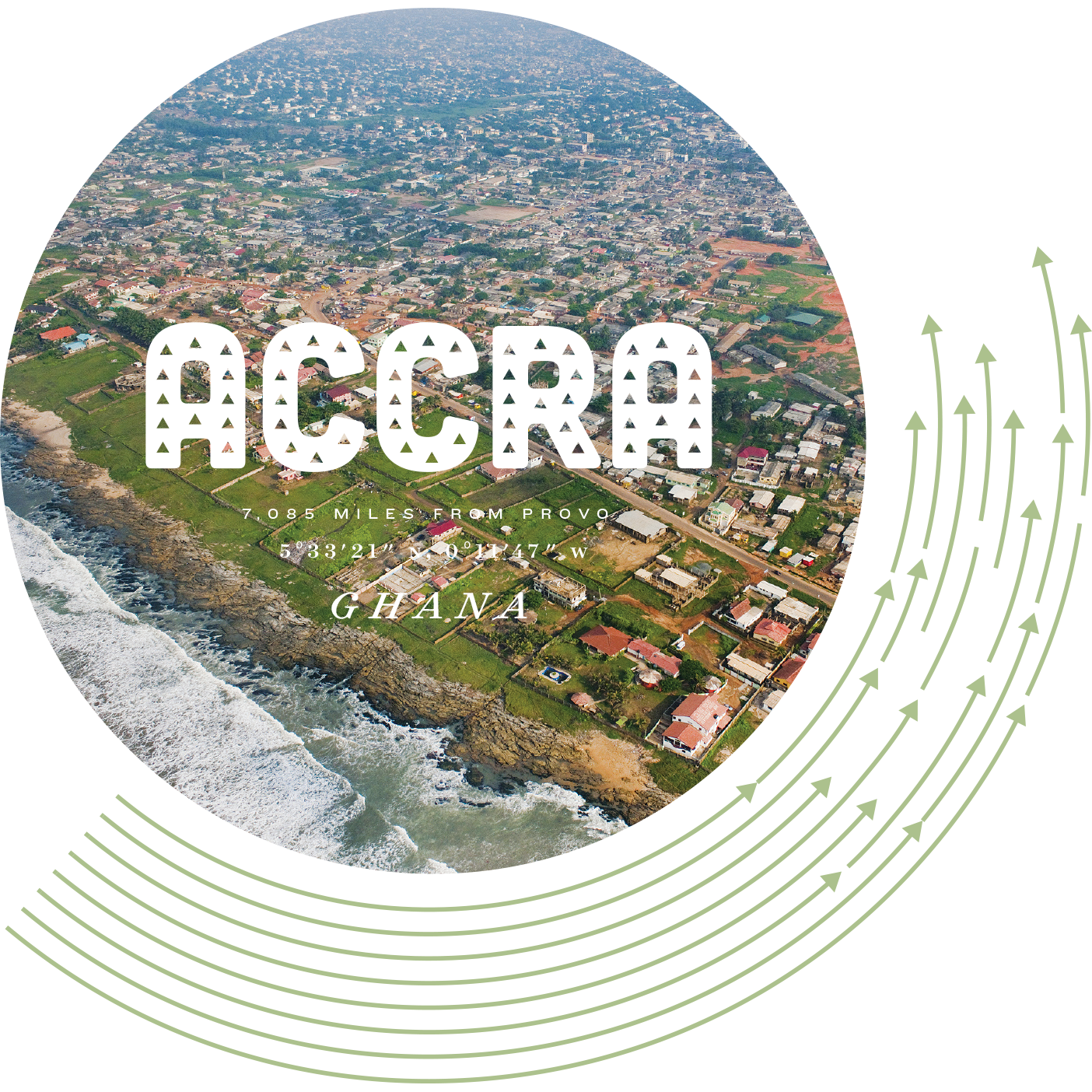 an aerial shot of oceanside Accra