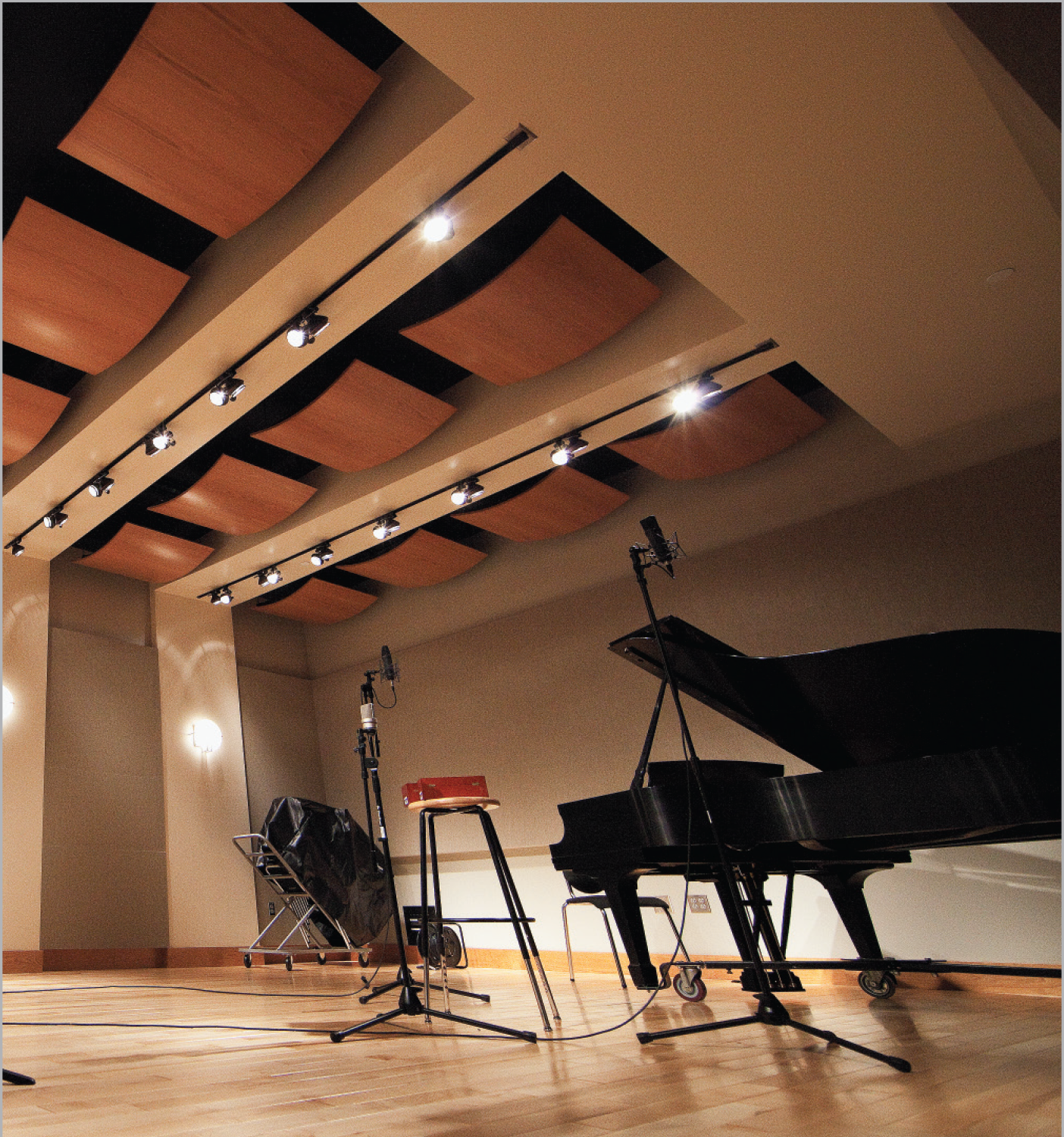 Recording room with a piano.