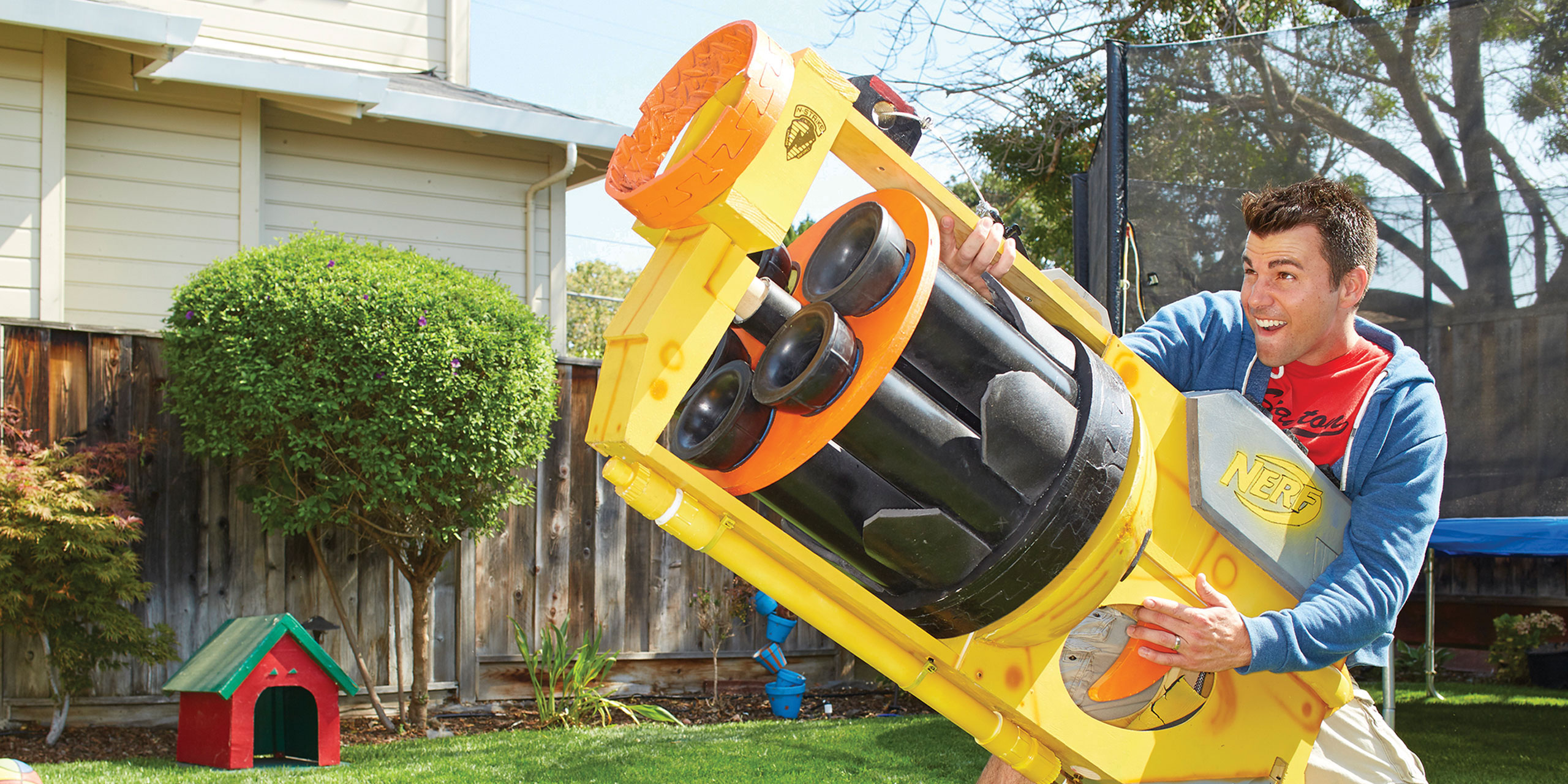 Mark Rober preparing to launch a giant Nerf gun.