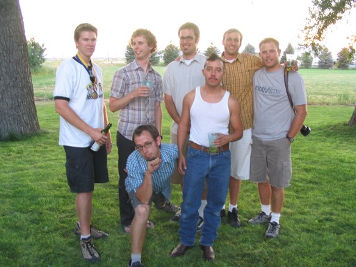 A photo of a group of the production team with Napoleon and Pero.