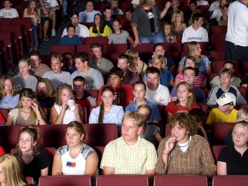 Local Preston High students filled in as extras for the scene where Napoleon dances in the auditorium. The students were the audience members.