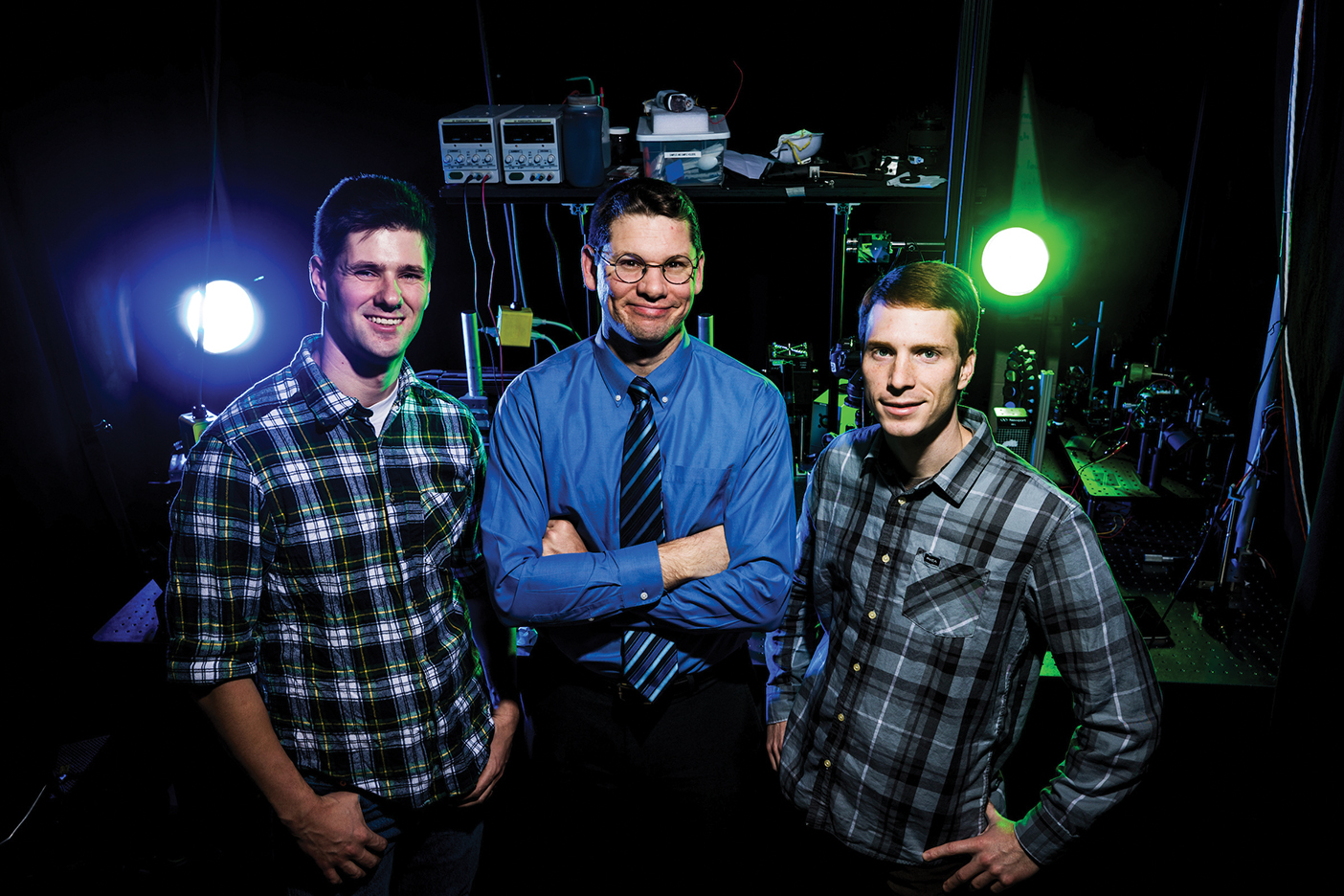 Professor Daniel Smalley with students Wesley Rogers and Erich Nygaard.