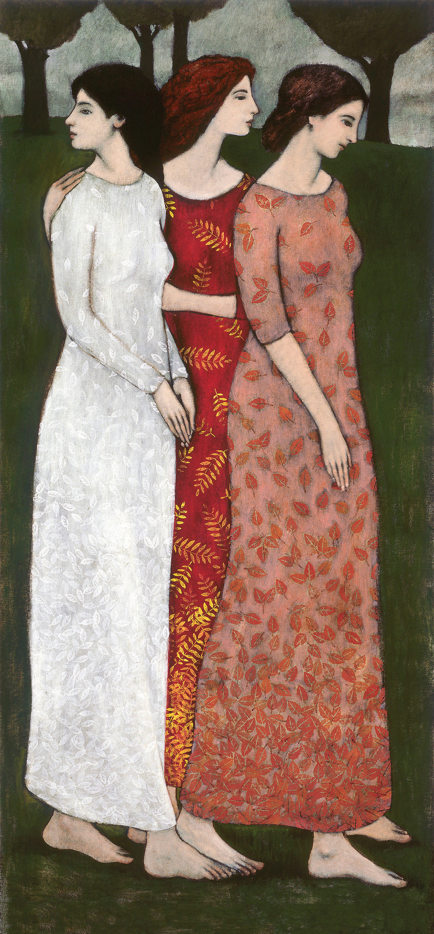 A painting of three women standing next to each other.
