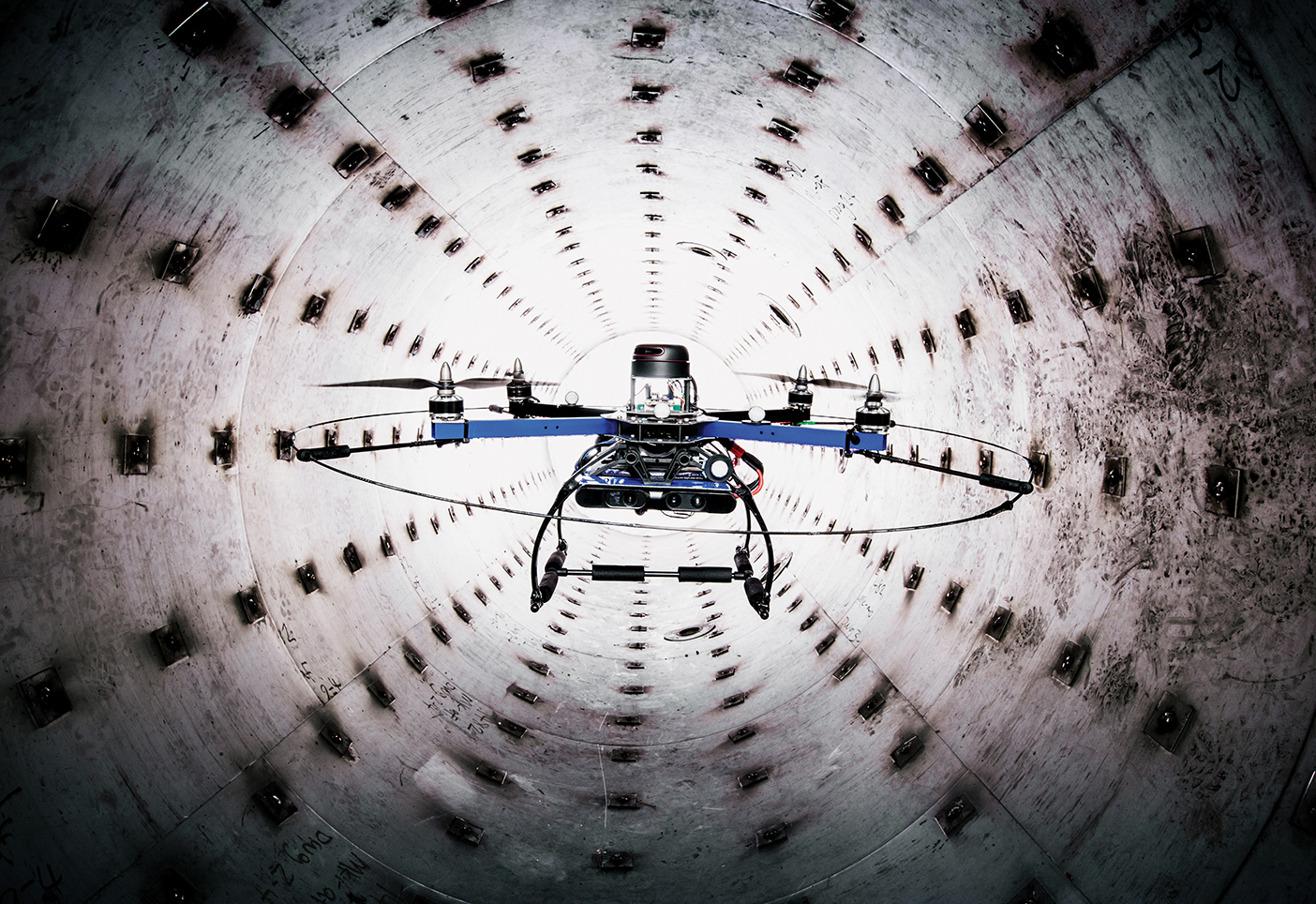 BYU-created drone quadcopter navigating through a tunnel.