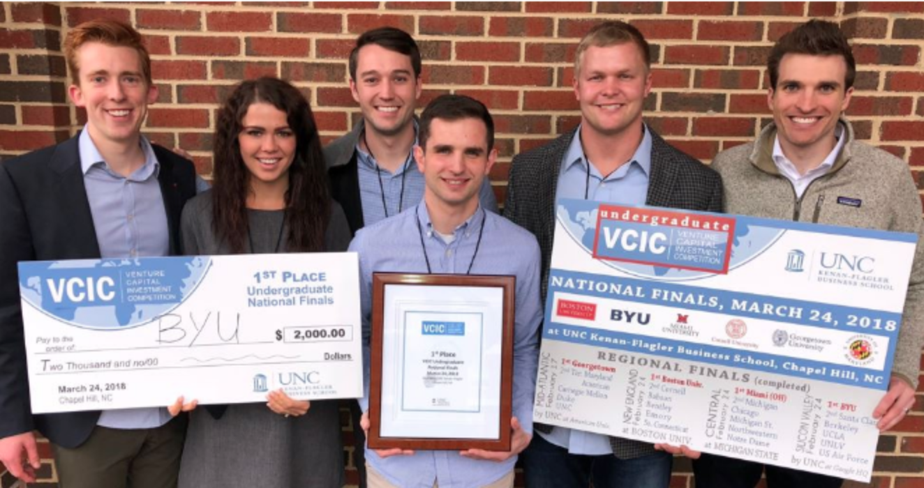 The members of BYU's national champion venture capital team.