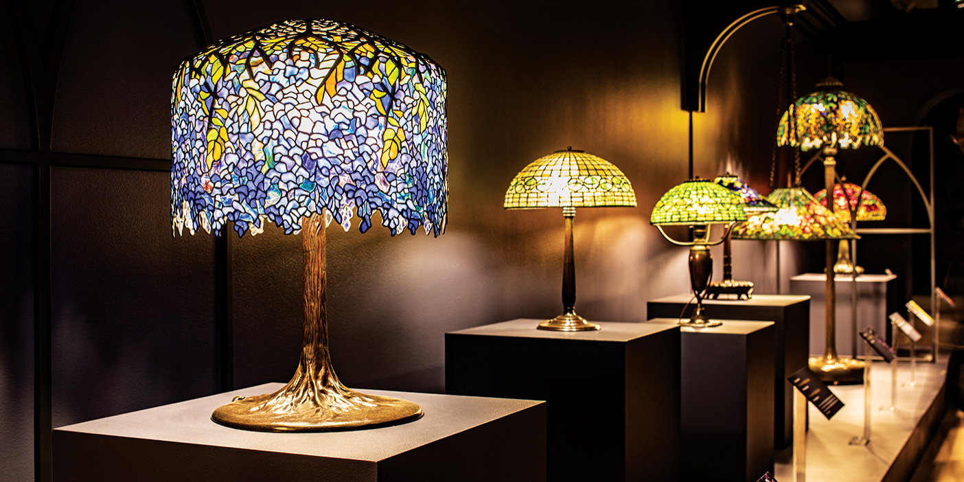 A photo of Tiffany lamps on display.