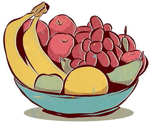 An illustration of a bowl of fruit.