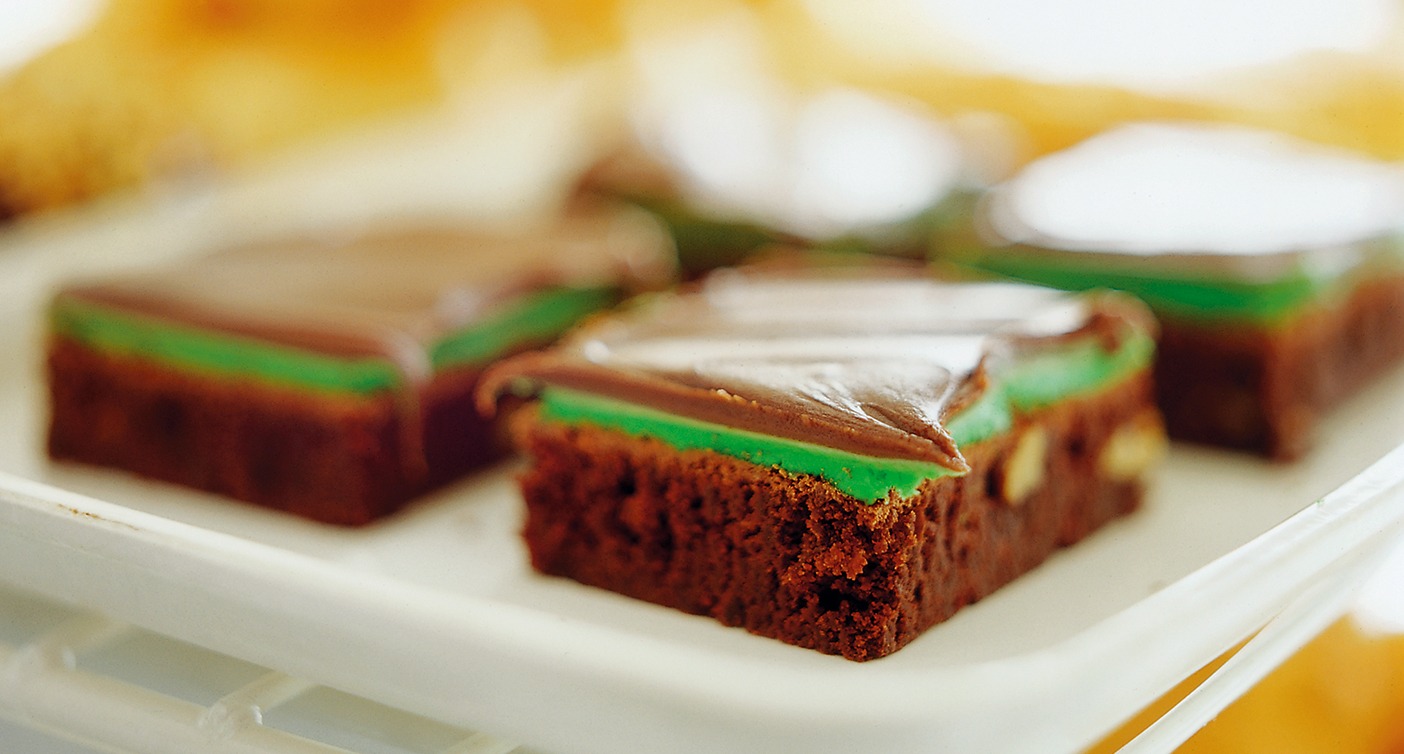 A tray of BYU mint brownies