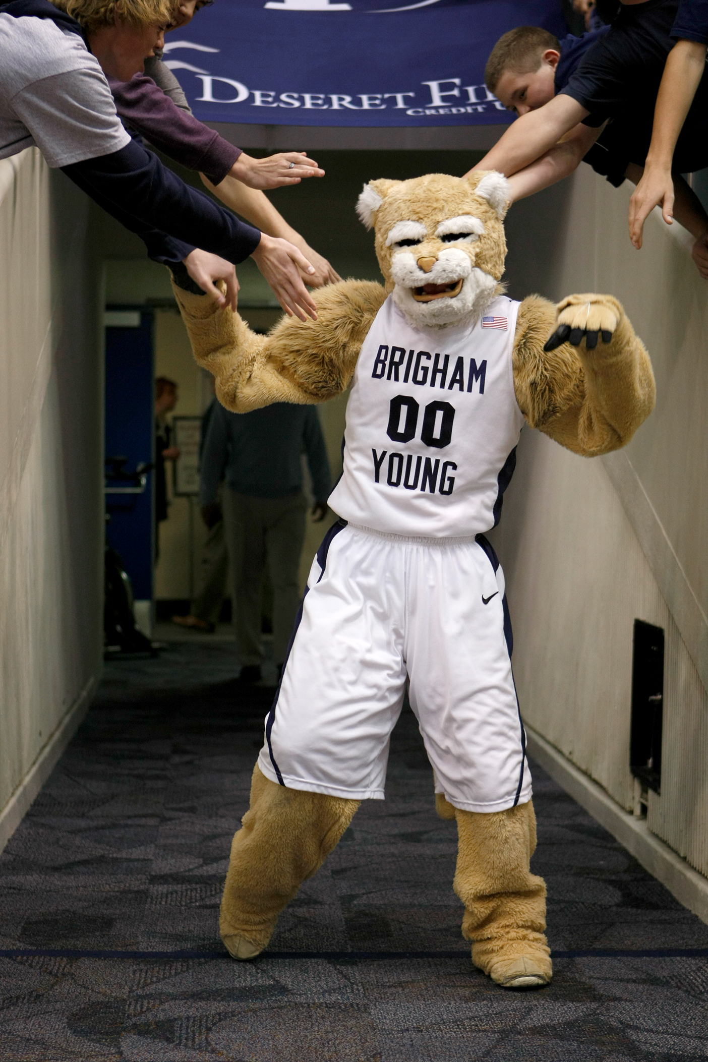Cosmo getting ready to enter the Marriott Center for a basketball.