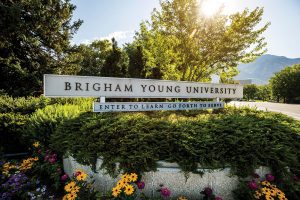BYU entrance sign with the motto 