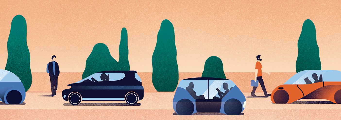 An illustration showing driverless cars