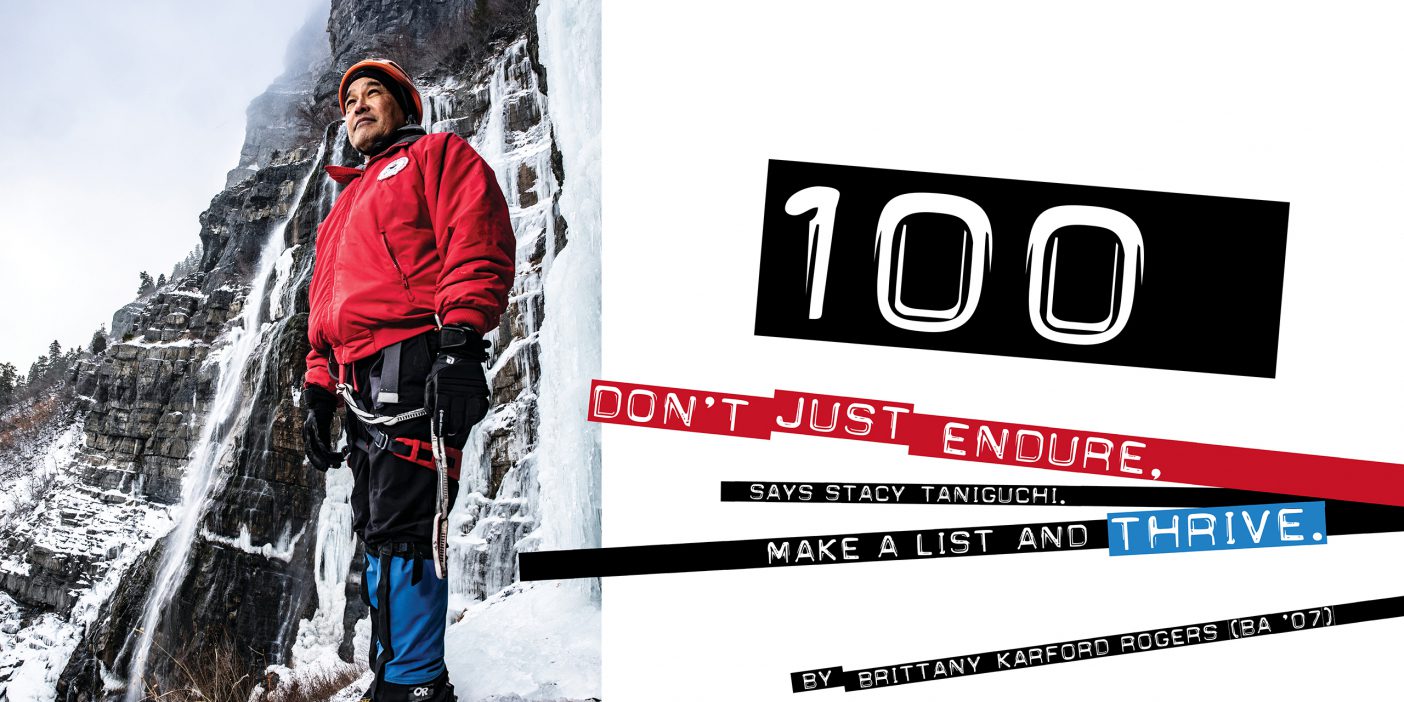 This is the opening spread of a BYU Magazine article. Title text reads: "100:Don't Just Endure"