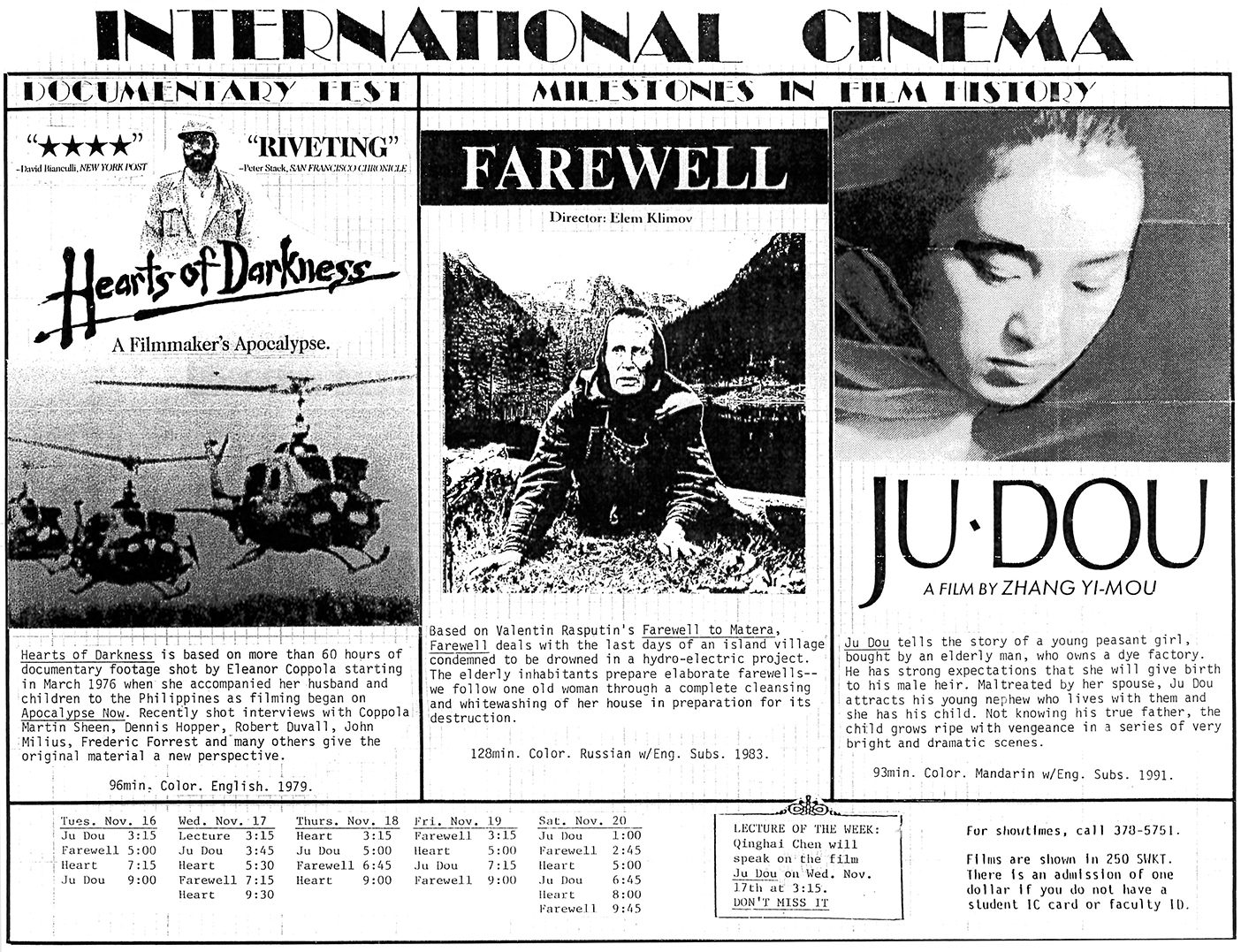 Flyer with three International movie posters with different characters.