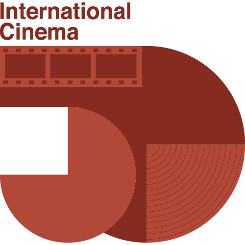 International Cinema 50th Anniversary poster with a red "50" shaped from film and discs.