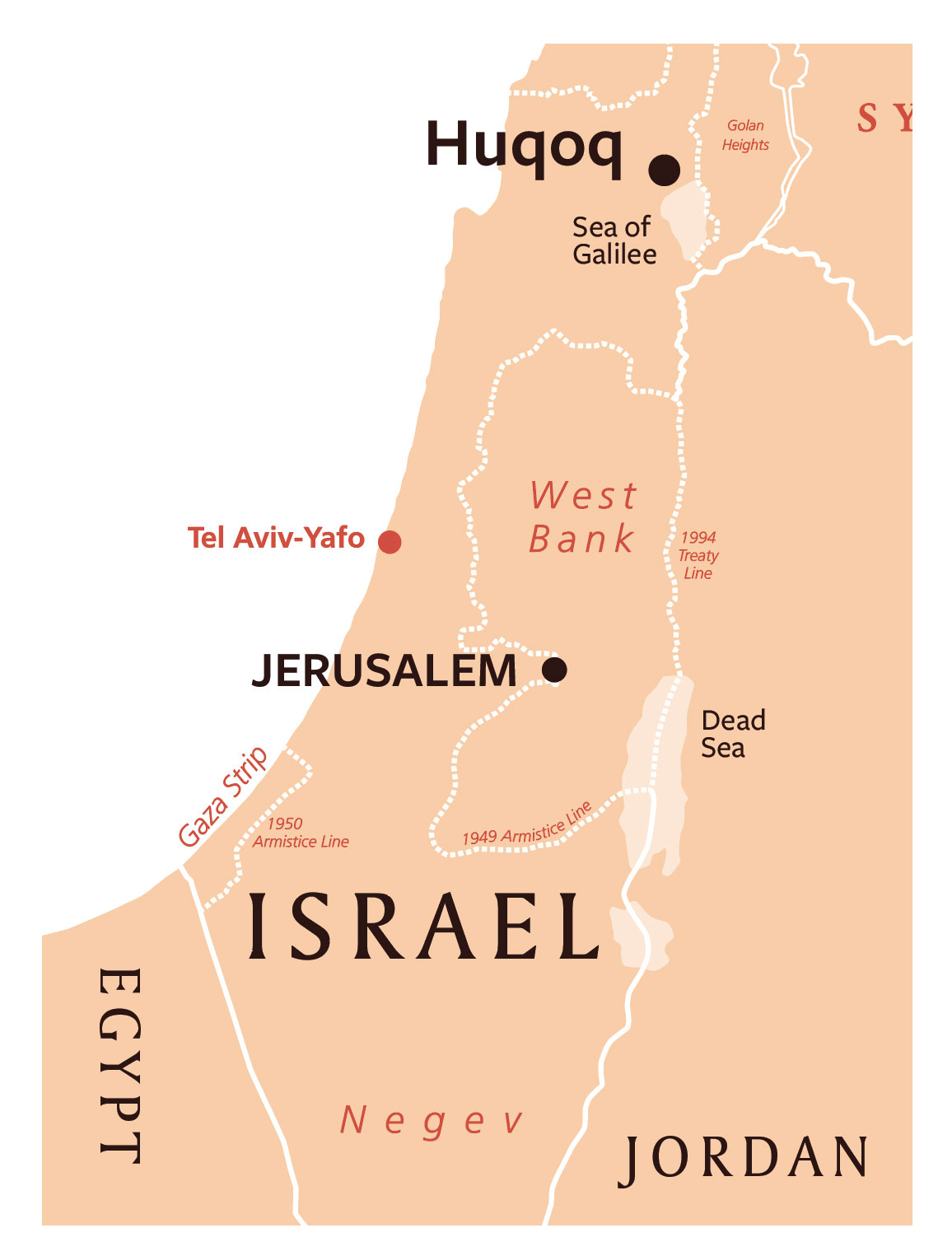 Map of Israel, showing the location of the village of Huqoq.